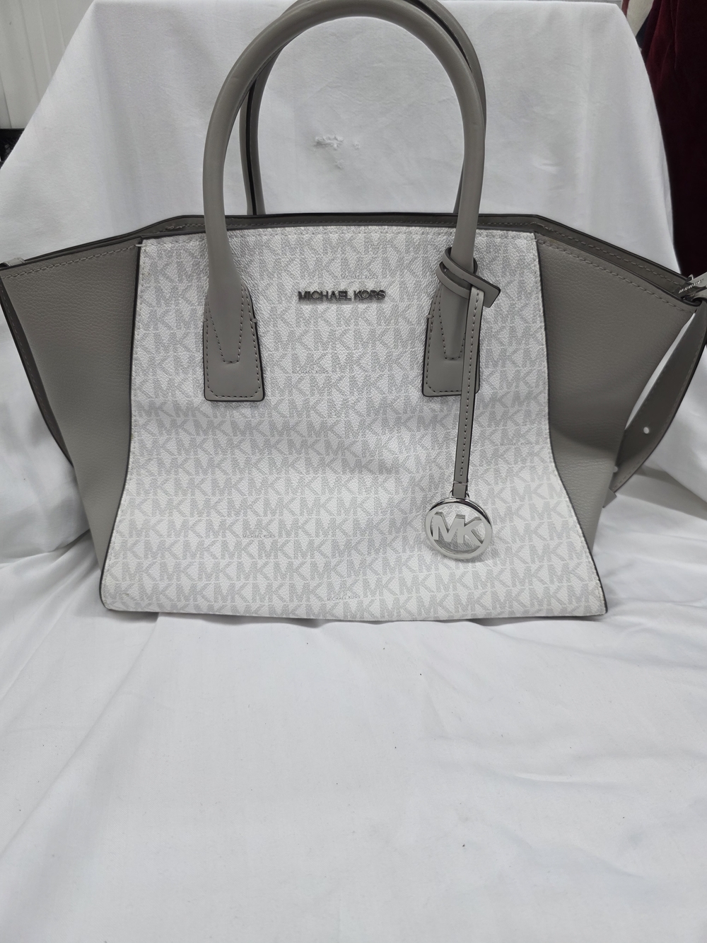 Michael Kors Gray & White Signature Tote with MK Charm